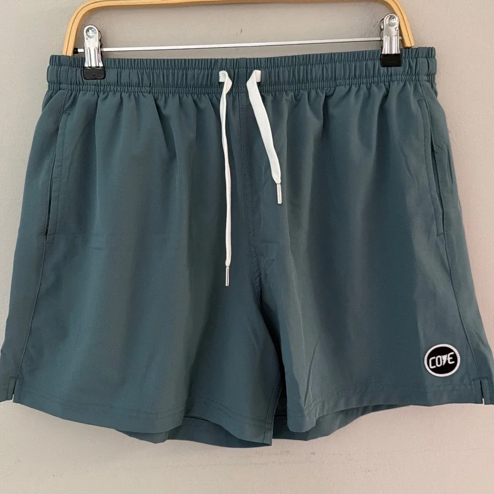 Cove USA Mens Board Shorts‎ Size 36 Teal Blue Stretch Swim Trunks 5.5 Inseam